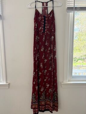 Xhilaration Burgundy Floral Maxi Dress